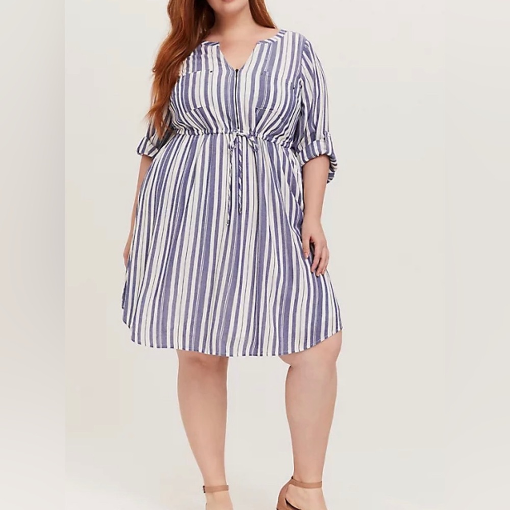 Torrid Strip Drawstring Shirt Dress